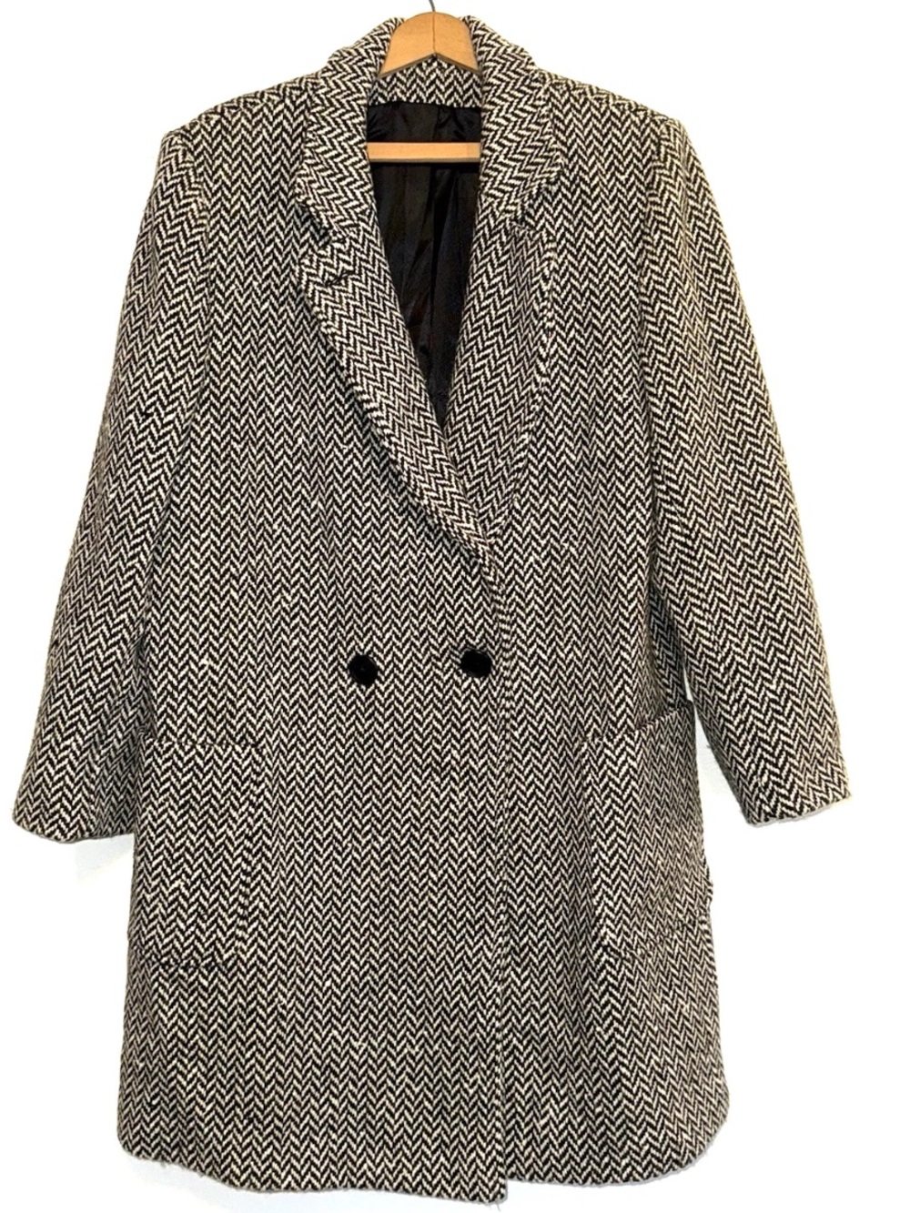 Vintage Braefair Union Made Black WhiteTweed Herringbone Long Blazer Coat 13/14